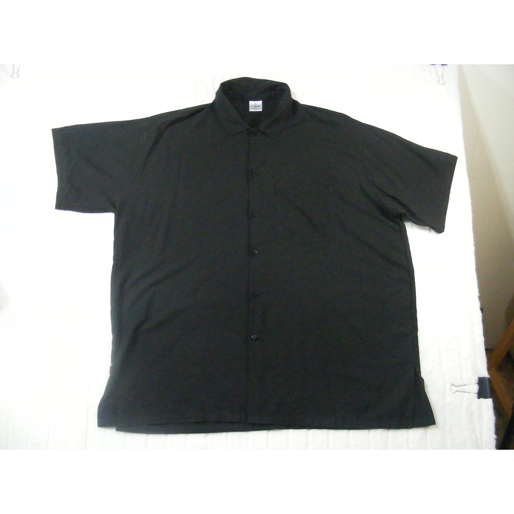 La Leela Button Up Shirt Mens 2XL Black Excellent Short Sleeve Rayon Camp Shirt